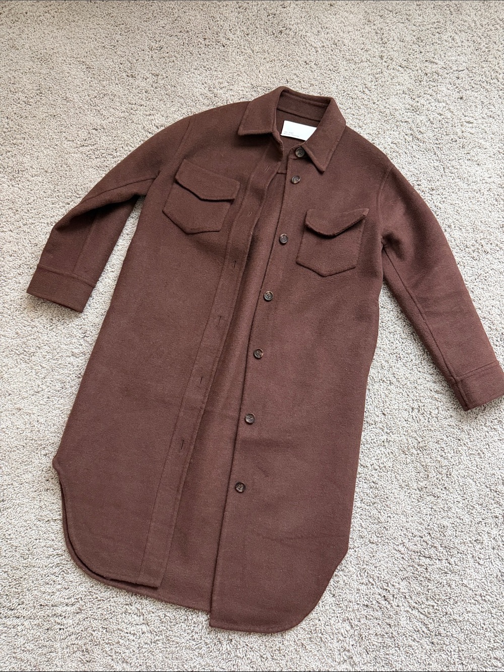 OAK + FORT Dark Brown Button-Front Long Trench Coat